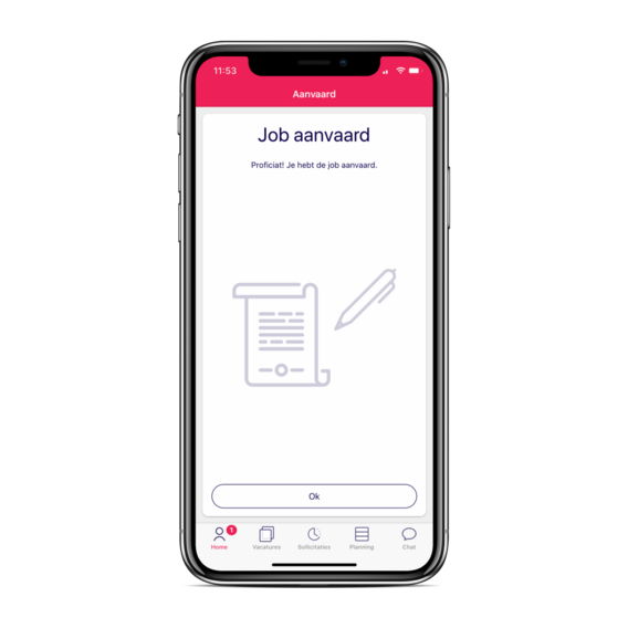 Aanvaarding van een job via de NOWJOBS-app op een smartphone